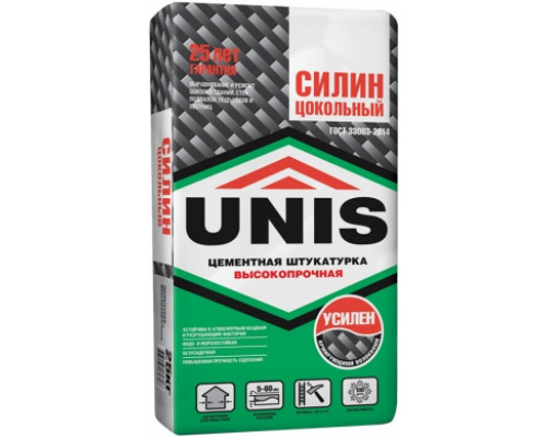 Штукатурка цементная для выравнивания цоколя Unis / Юнис Силин Цокольный серый 25 кг.