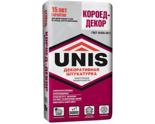 Штукатурка декоративная Крупнофракционная 1,5 - 3 мм. Unis / Юнис Короед-Декор 25 кг.