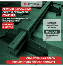 Снегозадержатель трубчатый D40 х 20 мм. Stynergy Стандарт RAL 6005 Зеленый мох 3000 мм.