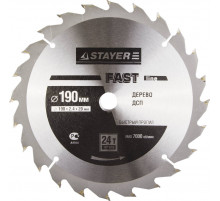 STAYER Fast Line 190 x 20мм 24Т, диск пильный по дереву, быстрый рез