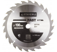 STAYER Fast Line 190 x 30мм 24Т, диск пильный по дереву, быстрый рез