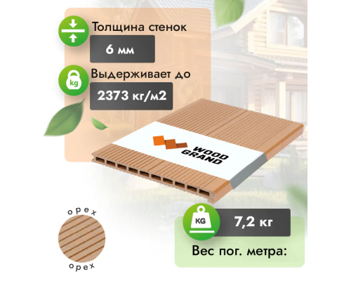 Ступень пустотелая ДПК Woodgrand 320 x 22 х 3000 мм. Орех