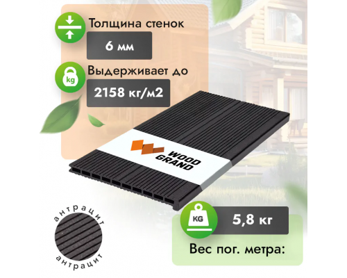 Ступень пустотелая ДПК Woodgrand 320 x 22 х 4000 мм. Антрацит