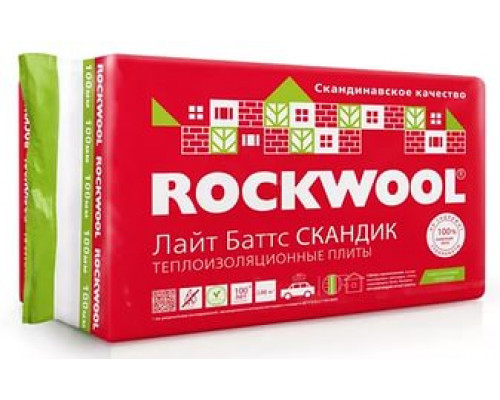 Теплоизоляционные плиты из каменной ваты Rockwool / Роквул Лайт Баттс Скандик 800 x 600 x 100 мм. 2,88м2 / 0,288м3
