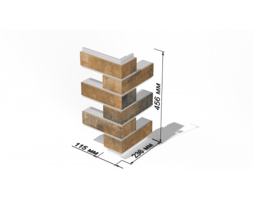 Термопанель угловая керамическая ППС BestPoint Loft Brick 243 х 365 х 462 х 50 мм. Chili