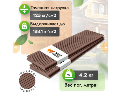 Террасная доска ДПК полнотелая WOODGRAND 140 х 20 мм. Терракот