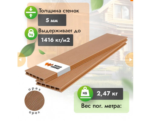 Террасная доска ДПК с тиснением WOODGRAND 150 х 22 мм. Орех