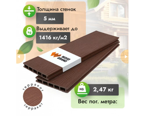 Террасная доска ДПК с тиснением WOODGRAND 150 х 22 мм. Терракот