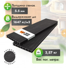 Террасная доска ДПК с тиснением WOODGRAND 200 х 24 мм. Антрацит
