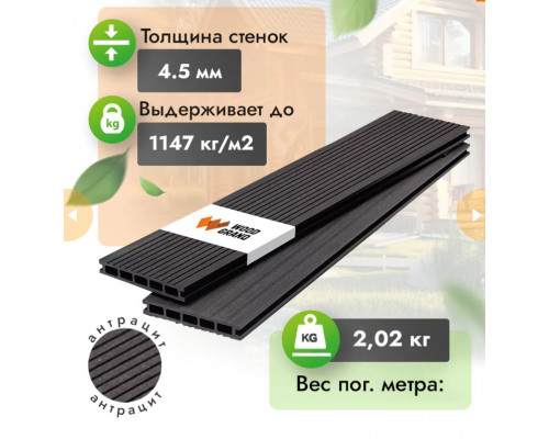 Террасная доска ДПК WOODGRAND 140 х 20 х 3000 мм. Антрацит
