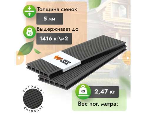 Террасная доска ДПК WOODGRAND 150 х 22 мм. Антрацит