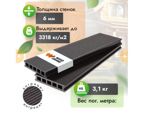 Террасная доска ДПК WOODGRAND 150 х 28 мм. Антрацит