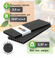 Террасная доска ДПК WOODGRAND 200 х 24 мм. Антрацит