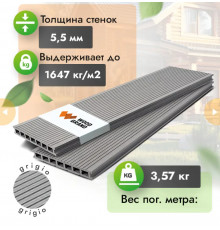 Террасная доска ДПК WOODGRAND 200 х 24 мм. Grigio
