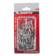 Заклепки 3,2 х 8 мм RAL 6005, темно-зеленые, 50 шт Matrix